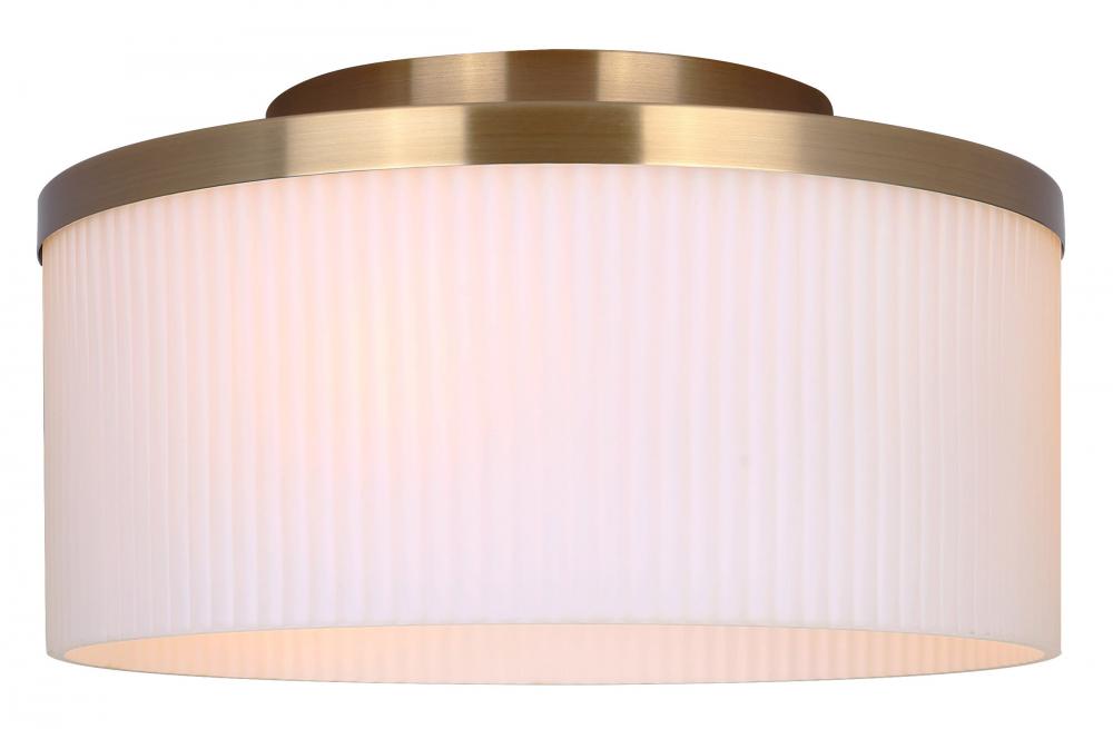 KINSLEA 14 in. 3-Light 60-Watt Modern Gold Flush Mount with Flat Opal Ribbed Glass Shade