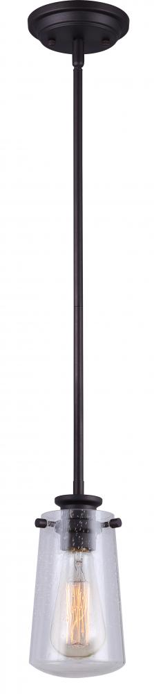 MILL, IPL623A01ORB -G-, 1 Lt Rod Pendant, Seeded Glass, 60W Type A, 5 IN W x 11 .5 IN - 59 .5 IN H