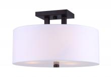 Canarm ISF578A03ORB - River, 3 Lt Semi-Flush mount, White Fabric Shade + Glass Panel, 60W Type A, 15" x 10"