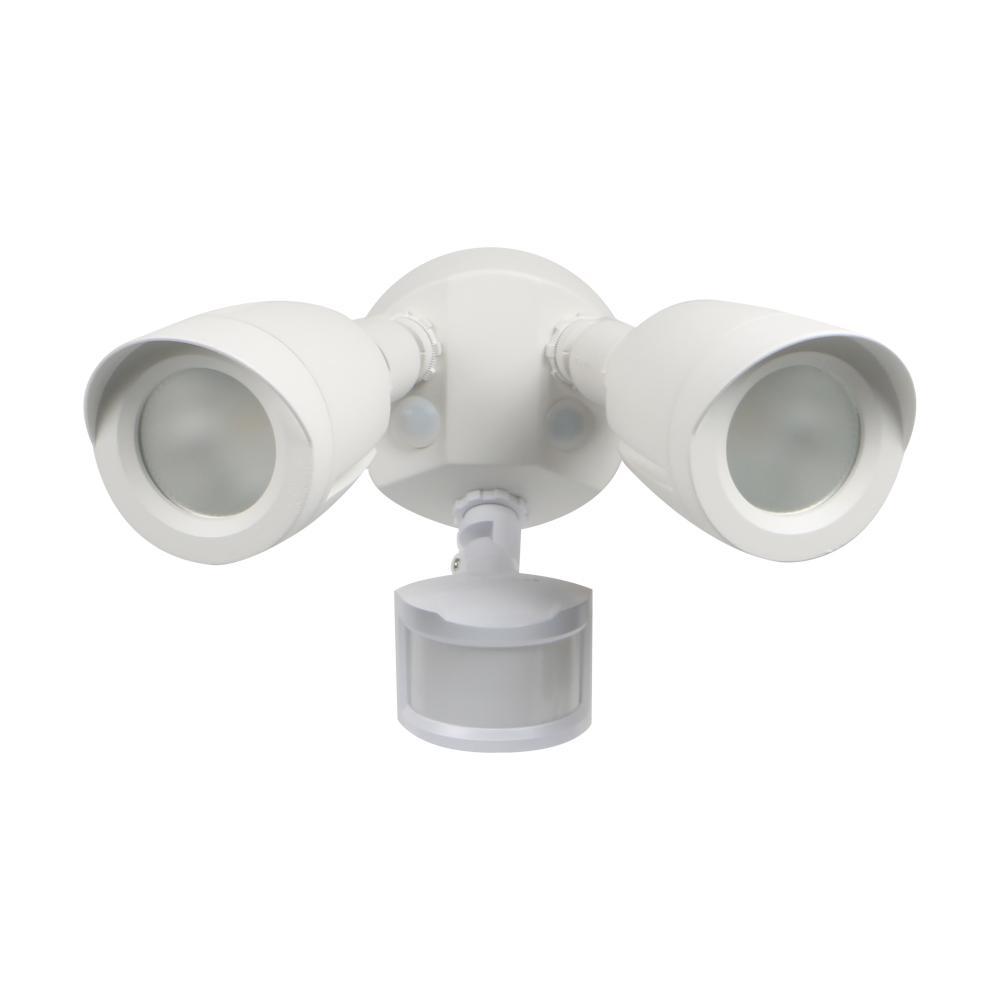 LED Security Light; Dual Head; Motion Sensor Included; White Finish; 3000K