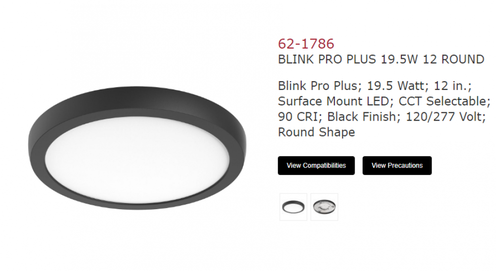 Blink Pro Plus; 19.5 Watt; 12 in.; Surface Mount LED; CCT Selectable; 90 CRI; Black Finish; 120/277