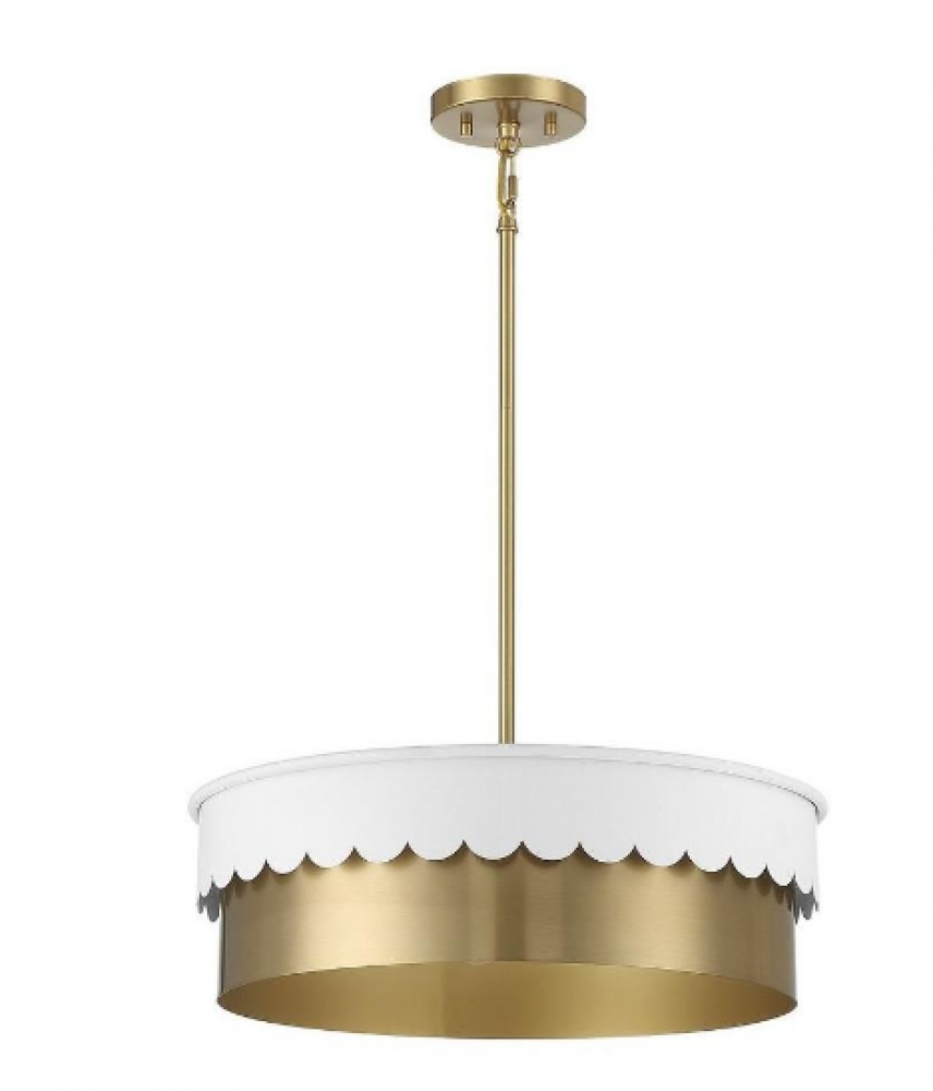 4-Light Pendant in White and Natural Brass