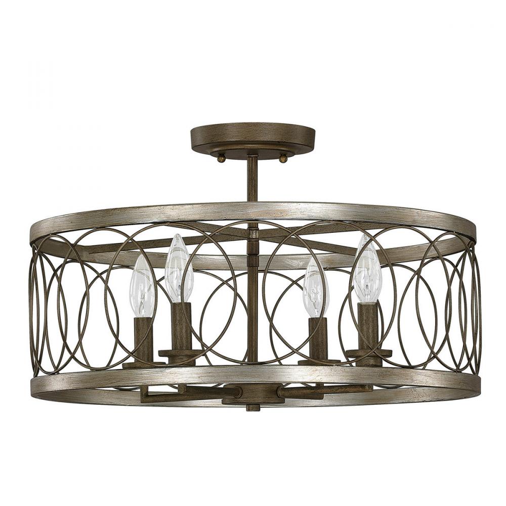 4-Light Semi-Flush Mount in Silver and Bronze