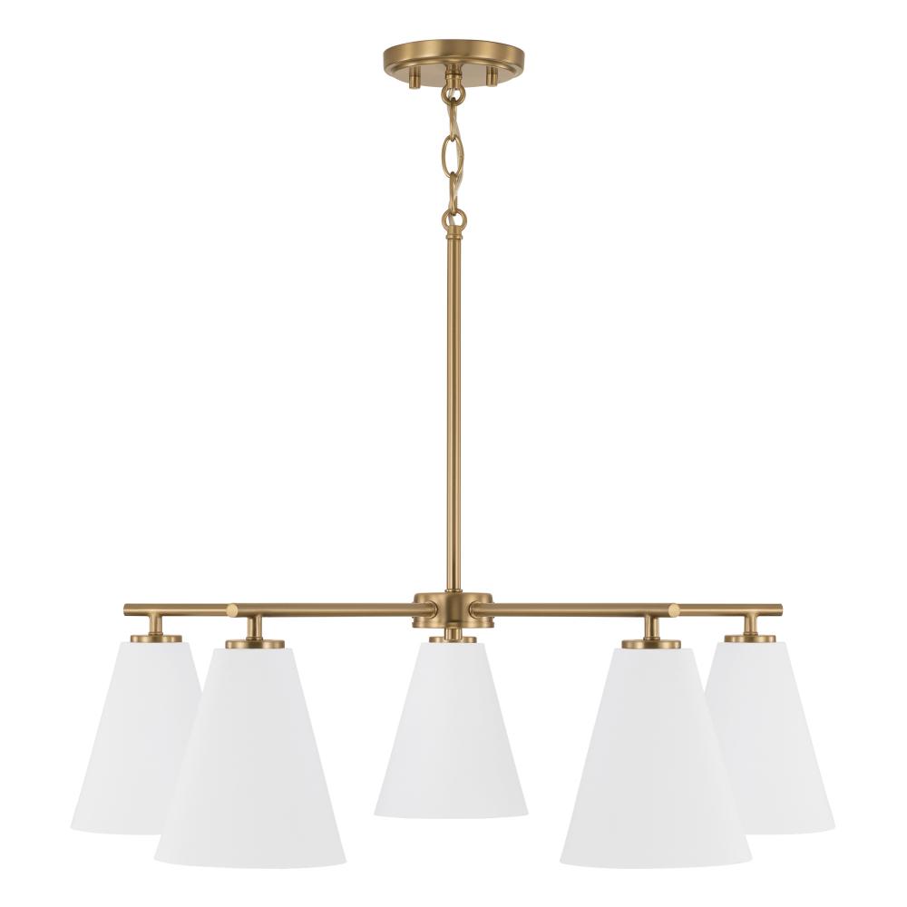 28"W x 8.25"H 5-Light Chandelier in Matte Brass and White