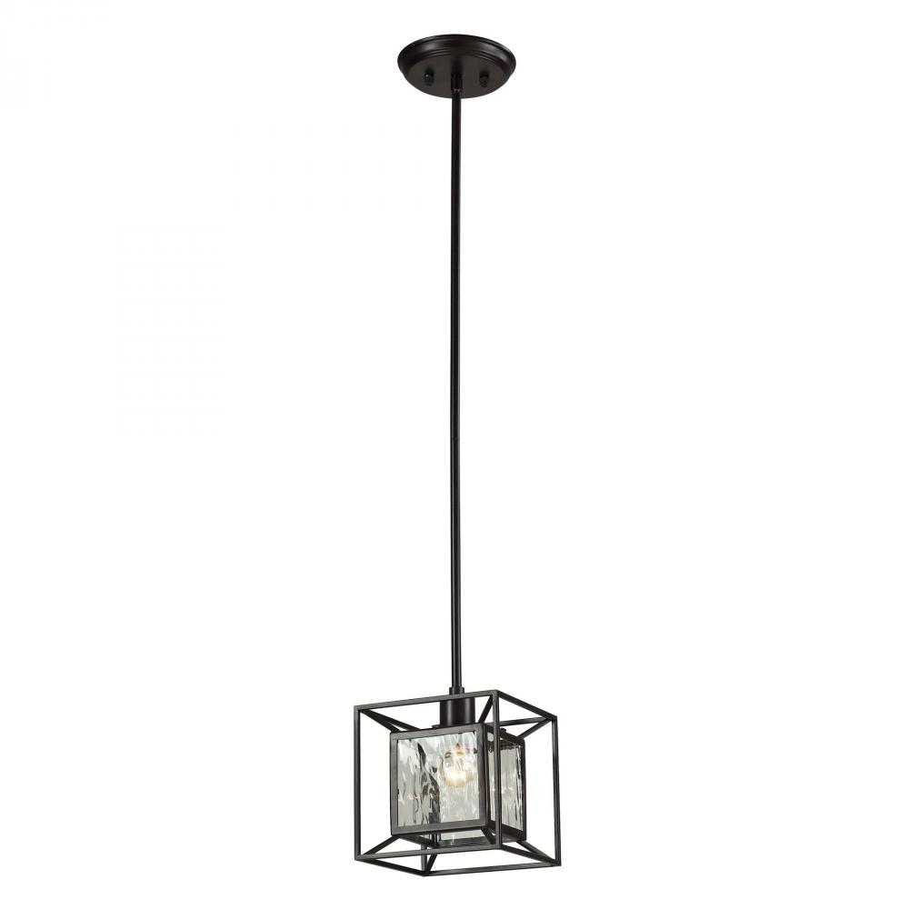 Cubix 1 Light Pendant in Oiled Bronze and Clear Water Glass