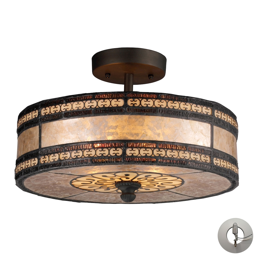 Mica Filigree 2-Light Semi Flush in Tiffany Bronze with Mica Shade - Includes Adapter Kit