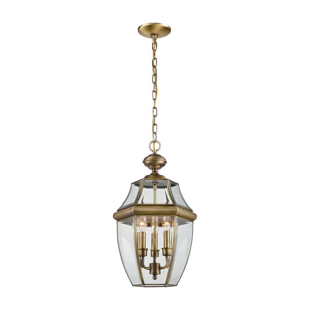 Thomas - Ashford 12'' Wide 3-Light Outdoor Pendant - Antique Brass